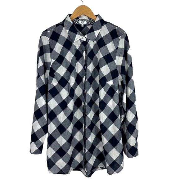 Crown & Ivy Curvy  Plaid Button-Up Shirt Women's Size 2X‎ Lightweight Blue White - Picture 1 of 8
